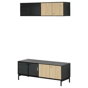 IKEA BOASTAD БУАСТАД, шкаф для ТВ, комбинация, чёрный / глазчатый дуб, 121x42 см 095.352.10 фото