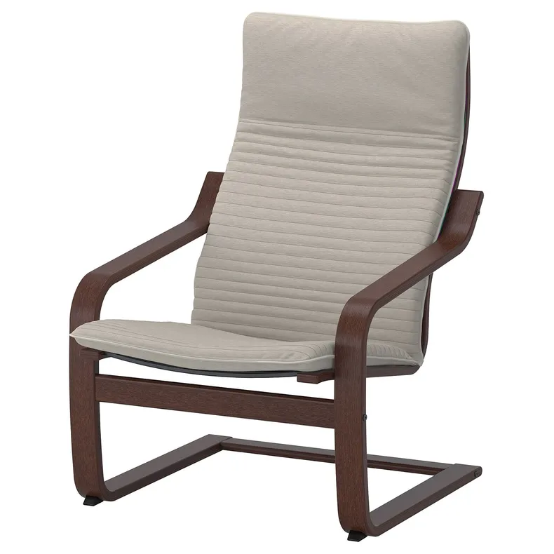 IKEA POÄNG ПОЕНГ, крісло та підставка для ніг, коричневий / КНІСА світло-бежевий 194.842.29 фото №3