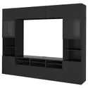 IKEA BESTÅ БЕСТО, шкаф для ТВ, комбин / стеклян дверцы, черно-коричневый / Лапвикен черно-коричневый прозрачное стекло, 300x42x231 см 094.110.02 фото thumb №1