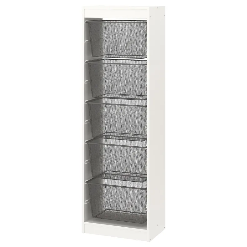 IKEA TROFAST ТРУФАСТ, комбінація для зберіган +контейнери, білий/темно-сірий, 46x30x145 см 294.787.32 фото №1