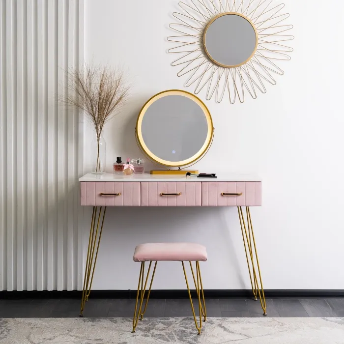 Туалетний столик з кріслом MEBEL ELITE SANDY, рожевий / золотий фото №3