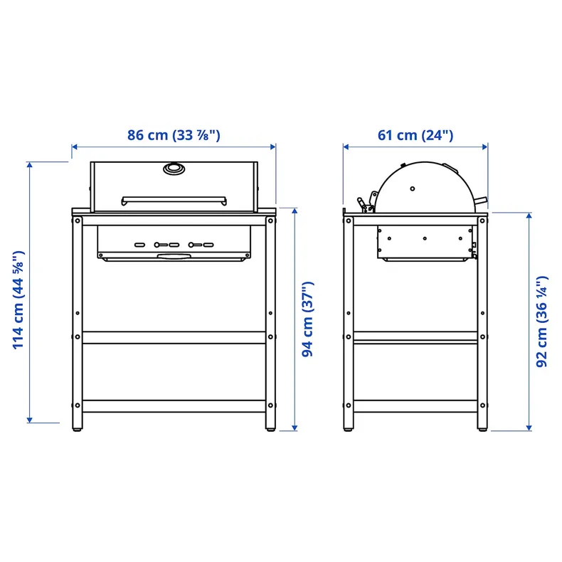 IKEA GRILLSKÄR ГРІЛЛЬШЕР, вугільний гриль, чорна, нержавіюча сталь зовнішня, 86x61 см фото №11