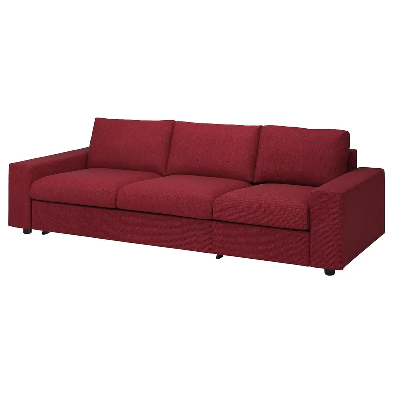 IKEA VIMLE ВІМЛЕ, 3-місний диван-ліжко, з широкими підлокітниками/Lejde червоний/коричневий 695.375.55 фото №1