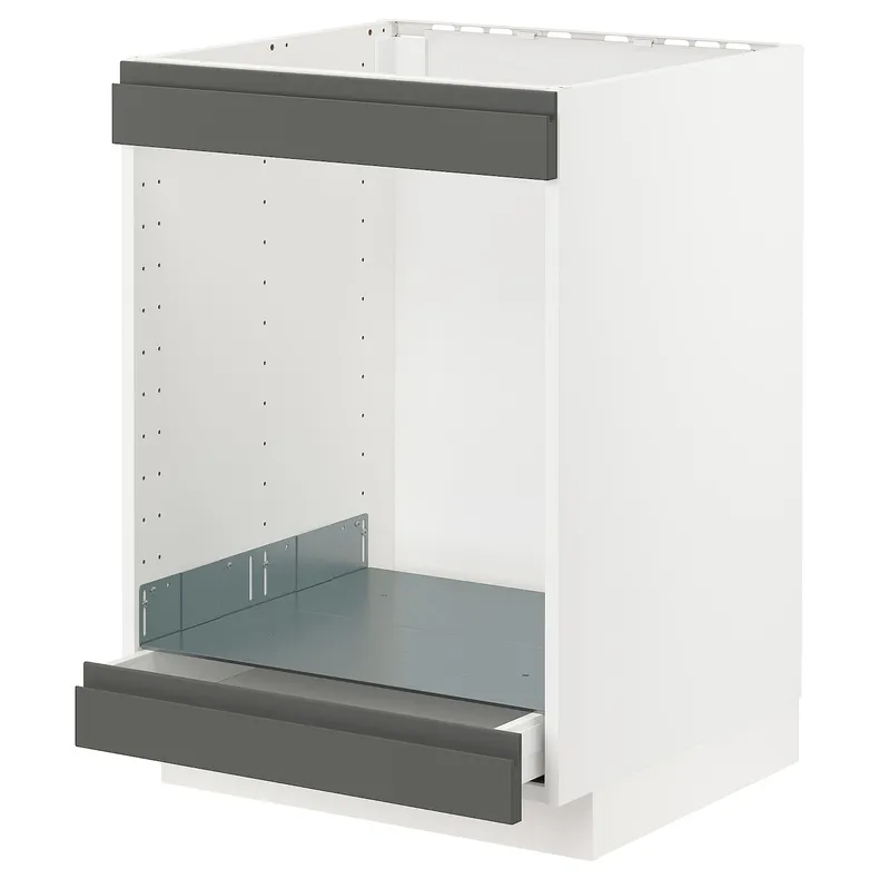 IKEA METOD МЕТОД / MAXIMERA МАКСІМЕРА, підлогова шафа для плити+дух з шухл, білий / Voxtorp темно-сірий, 60x60 см 093.040.40 фото №1