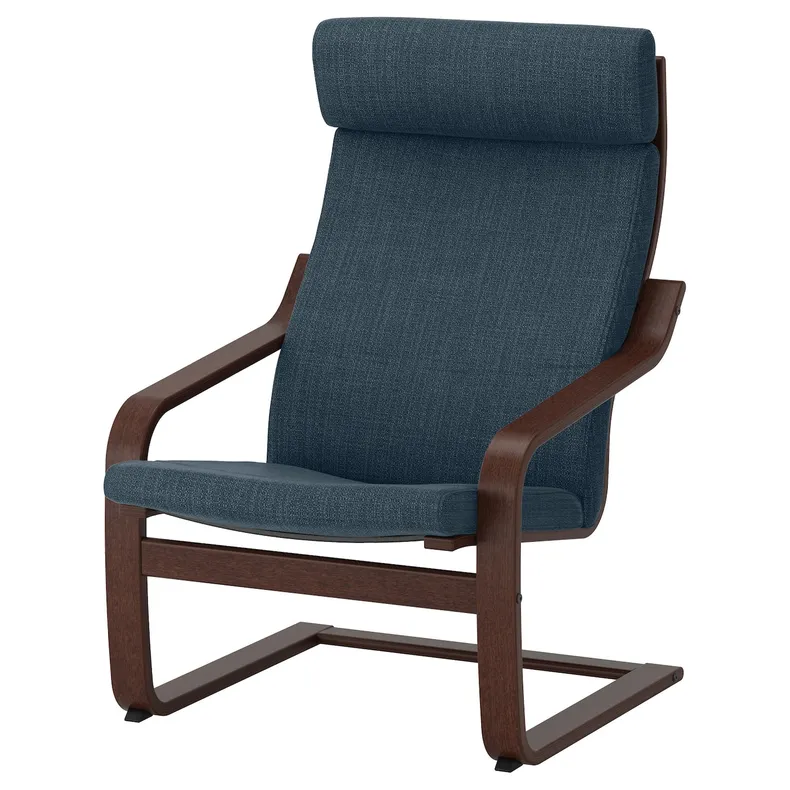 IKEA POÄNG ПОЕНГ, крісло, коричневий / ХІЛЛАРЕД темно-синій 391.978.16 фото №1