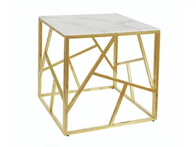Журнальний столик скляний SIGNAL ESCADA B II, 55x55 см, білий мармур / золото фото