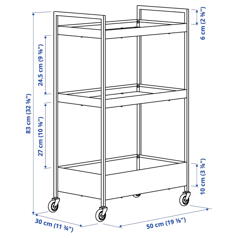 IKEA NISSAFORS НІССАФОРС, візок, білий, 50.5x30x83 см фото №8