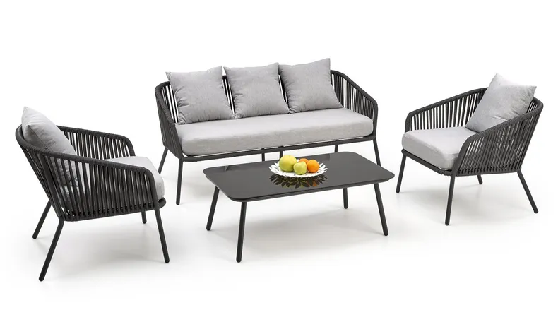 Садовый комплект HALMAR ROCCA (диван + два кресла + столик), темно-серый/светло-серый фото №1