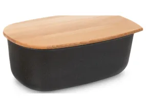 BRW Хлібник з дерев'яною дошкою 39x24x15.5см чорний 091306 фото