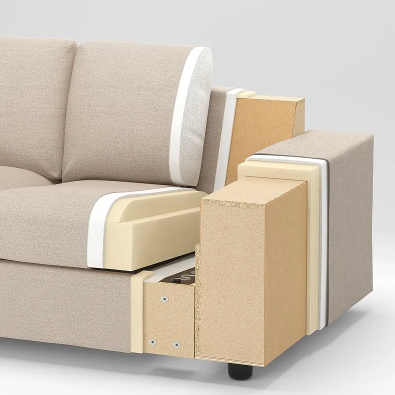 IKEA VIMLE ВИМЛЕ, 3-местный диван с козеткой, с подголовником с широкими подлокотниками / бежевый с пунцовым оттенком 694.013.02 фото №9