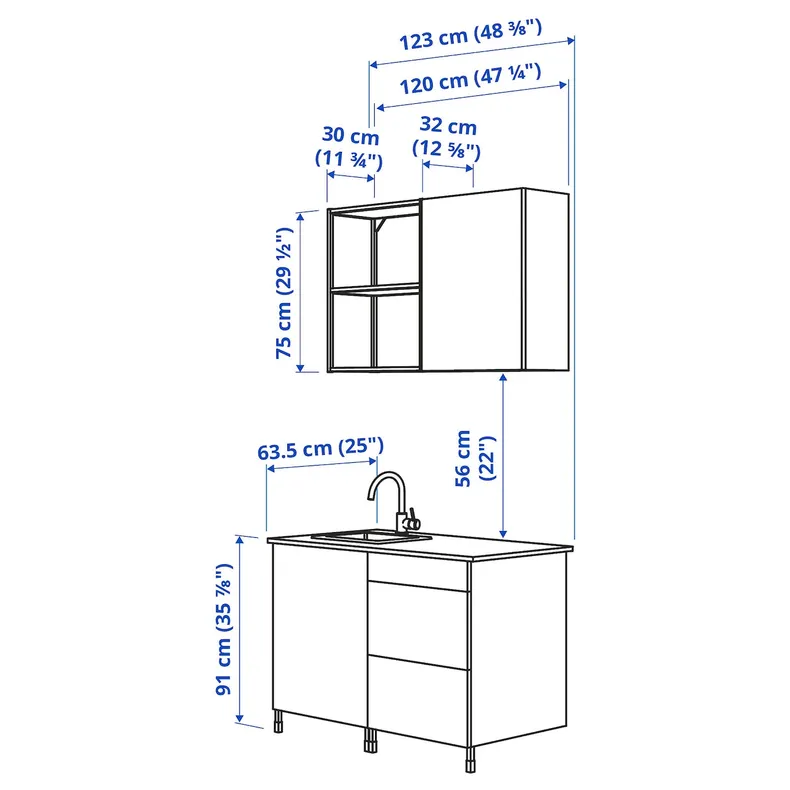 IKEA ENHET ЕНХЕТ, кухня, білий / імітація. дуб, 123x63.5x222 см 593.372.17 фото №3