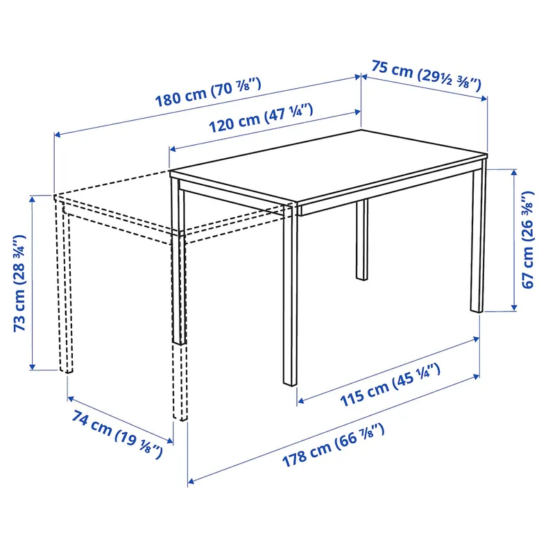 IKEA VANGSTA ВАНГСТА / TEODORES ТЕОДОРЕС, стол и 4 стула, черный темно-коричневый / черный, 120 / 180 см 294.942.99 фото №3