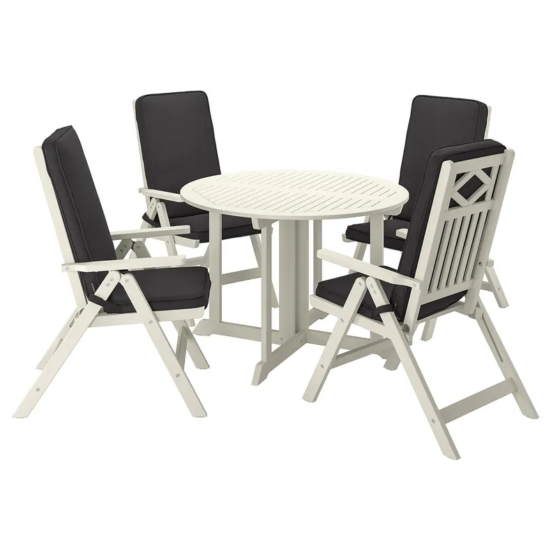 IKEA BONDHOLMEN БОНДХОЛЬМЕН, стіл+4 крісла з відкид спин/вуличн, білий/бежевий/ярпенський/дувхольменський антрацит 695.498.84 фото №1