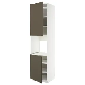 IKEA METOD МЕТОД, висока шафа для дух, 2 дверцят/пол, білий/хавсторп коричневий/бежевий, 60x60x240 см 095.582.54 фото