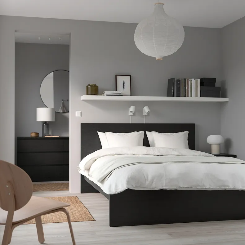 IKEA MALM МАЛЬМ, каркас ліжка з матрацом, чорний / коричневий / бигдаль середньої твердості, 140x200 см 795.444.33 фото №3