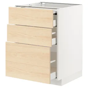 IKEA METOD МЕТОД / MAXIMERA МАКСИМЕРА, напольный шкаф с выдвиж панелью / 3ящ, белый / аскерсундский узор светлый ясень, 60x60 см 194.338.43 фото