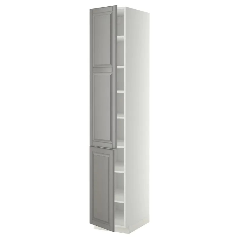 IKEA METOD МЕТОД, висока шафа із полицями / 2 дверцят, білий / сірий Бодбін, 40x60x220 см 094.587.49 фото №1