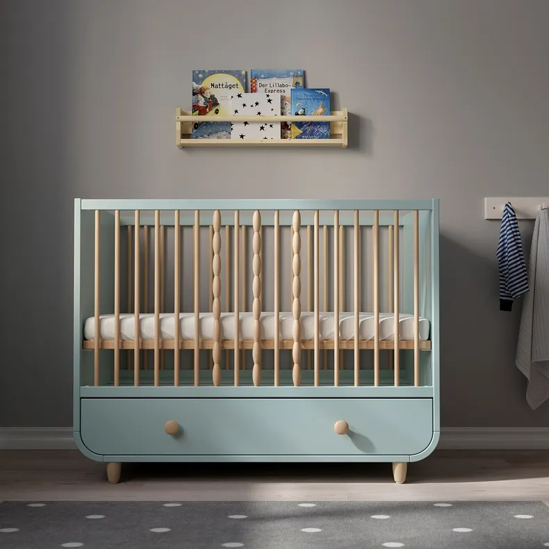 IKEA MYLLRA МЮЛЛЬРА, дитяче ліжко з шухлядами, світло-бірюзовий, 60x120 см 804.626.19 фото №8