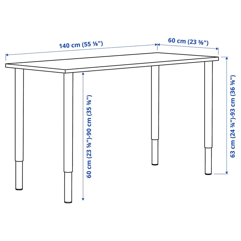 IKEA LAGKAPTEN ЛАГКАПТЕН / OLOV ОЛОВ, письменный стол, белый / черный, 140x60 см 394.171.68 фото №4