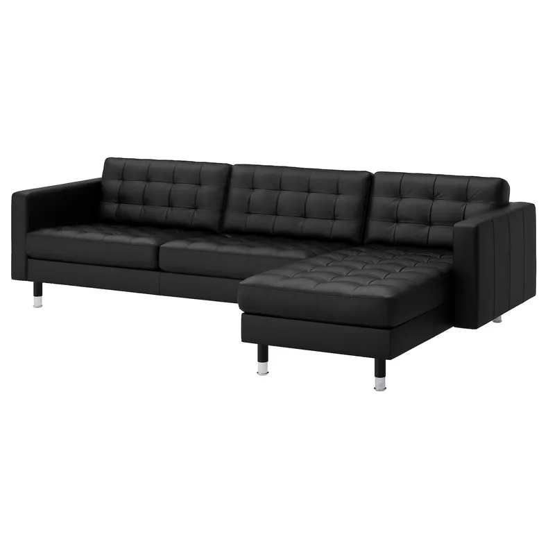 IKEA LANDSKRONA ЛАНДСКРУНА, 4-місний диван, з шезлонгом/Гранн/Бомстад чорний/металл 290.324.06 фото №1