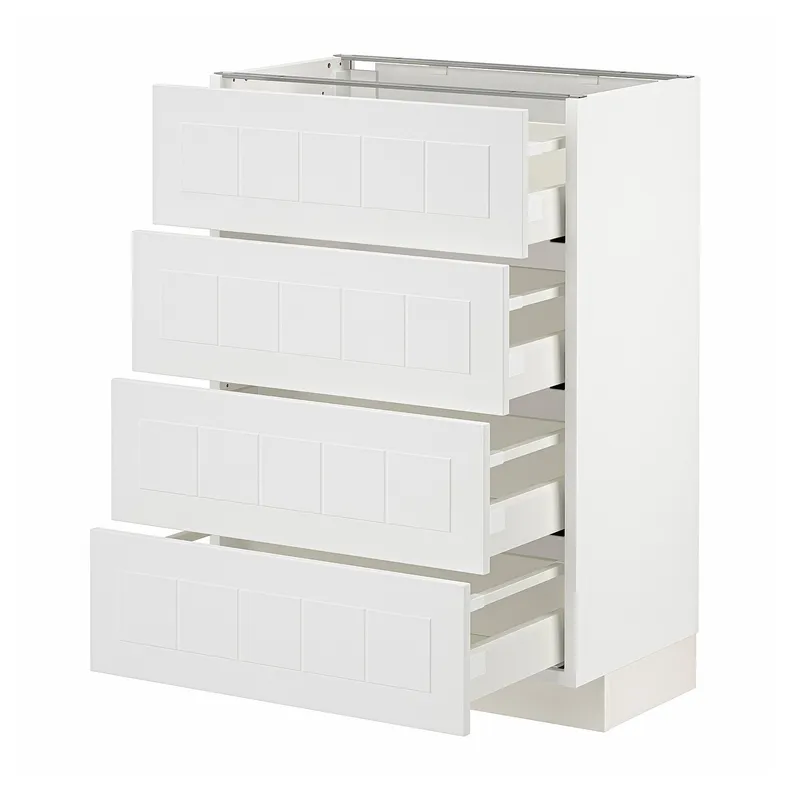 IKEA METOD МЕТОД / MAXIMERA МАКСИМЕРА, напольный шкаф 4 фасада / 4 ящика, белый / Стенсунд белый, 60x37 см 794.094.87 фото №1