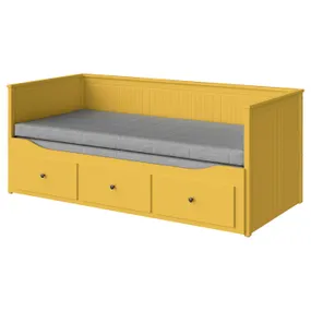 IKEA HEMNES ХЕМНЭС, кушетка с 2 матрасами и 3 ящиками, желтый и Эготнес твердый, 80x200 см фото