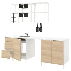 IKEA ENHET ЭНХЕТ, кухня, белый / имит. дуб, 243x63.5x222 см 293.378.03 фото