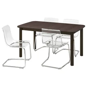 IKEA STRANDTORP СТРАНДТОРП / TOBIAS ТОБІАС, стіл+4 стільці, коричневий/прозорий, 150/205/260x95 см 793.886.49 фото