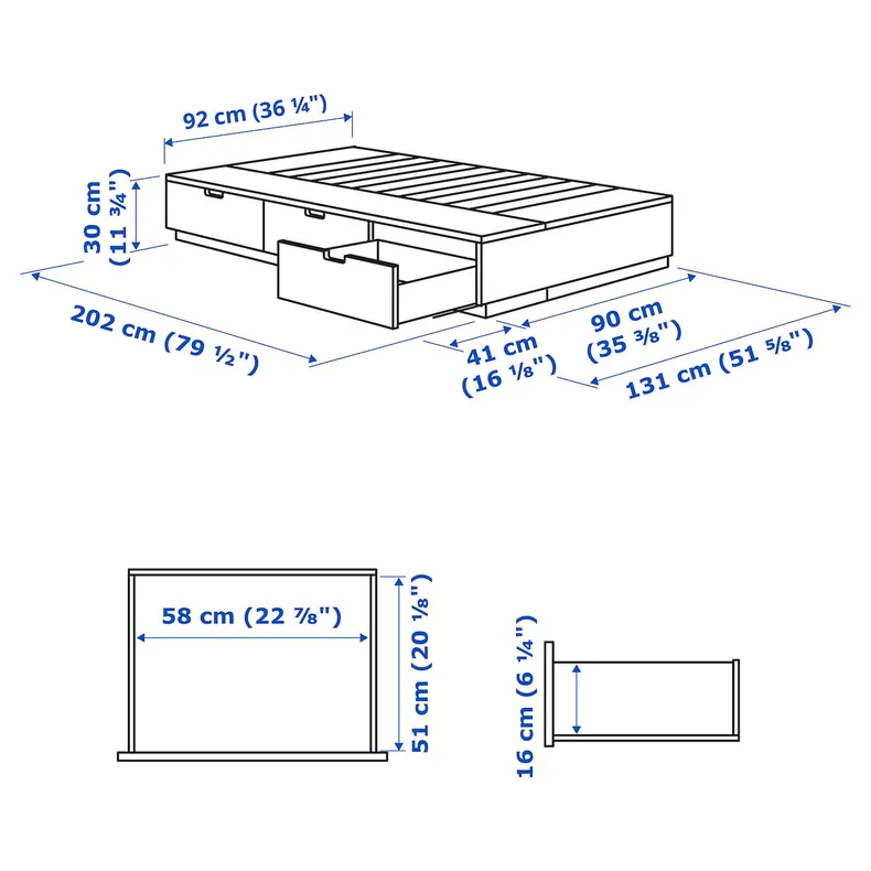 IKEA NORDLI НОРДЛІ, каркас ліжка з відд д / збер і матрац 895.377.95 фото №12