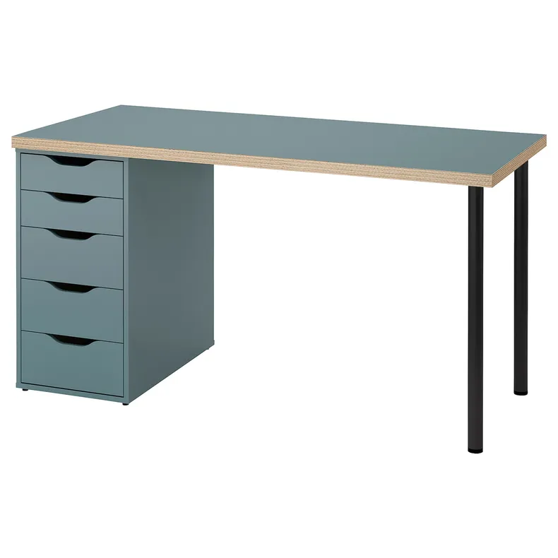IKEA LAGKAPTEN ЛАГКАПТЕН / ALEX АЛЕКС, письменный стол, серо-бирюзовый / черный, 140x60 см 195.235.13 фото №1