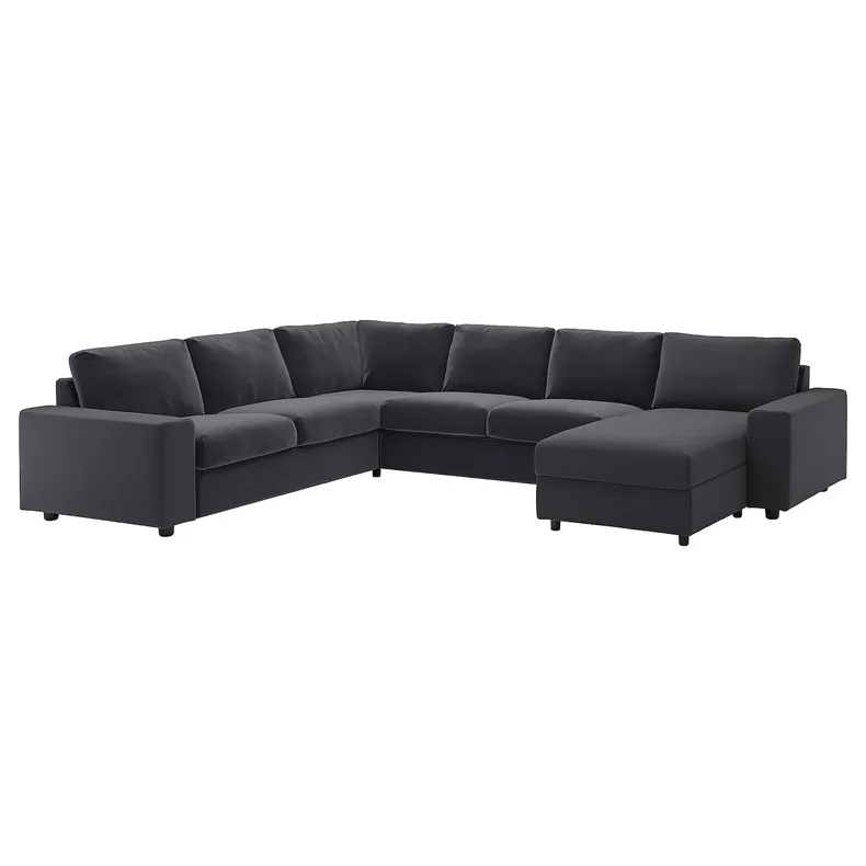 IKEA VIMLE ВИМЛЕ, чехол угл 5-мест дивана с козеткой, с широкими подлокотниками/Djuparp темно-серый 894.367.96 фото №2