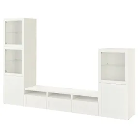 IKEA BESTÅ БЕСТО, шкаф для ТВ, комбин / стеклян дверцы, Белое / Ханвикенское белое прозрачное стекло, 300x42x193 см 493.307.92 фото