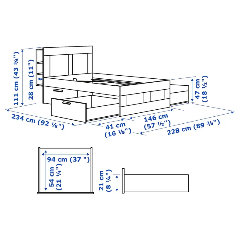 IKEA BRIMNES БРІМНЕС, меблі д / спальні, компл із 3 предм, білий, 140x200 см 794.876.49 фото №9