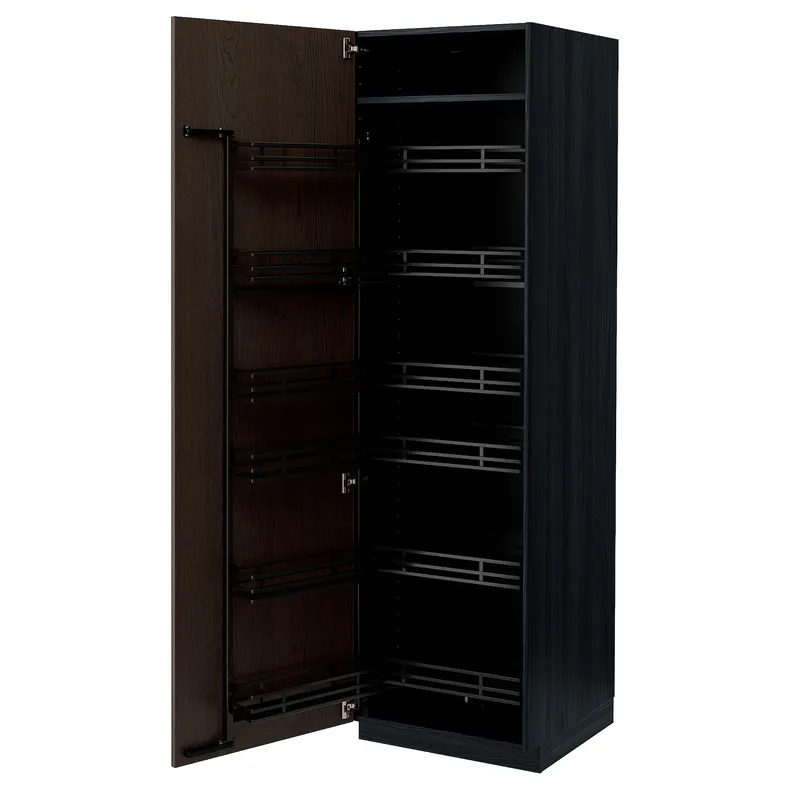IKEA METOD МЕТОД, высокий шкаф с выдвижным модулем, черный / синарп коричневый, 60x60x200 см 494.721.21 фото №1