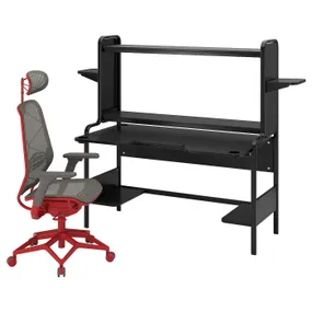 IKEA FREDDE ФРЕДДЕ / STYRSPEL СТЮРСПЕЛЬ, геймерський стіл та крісло, чорний сірий / червоний 494.913.08 фото