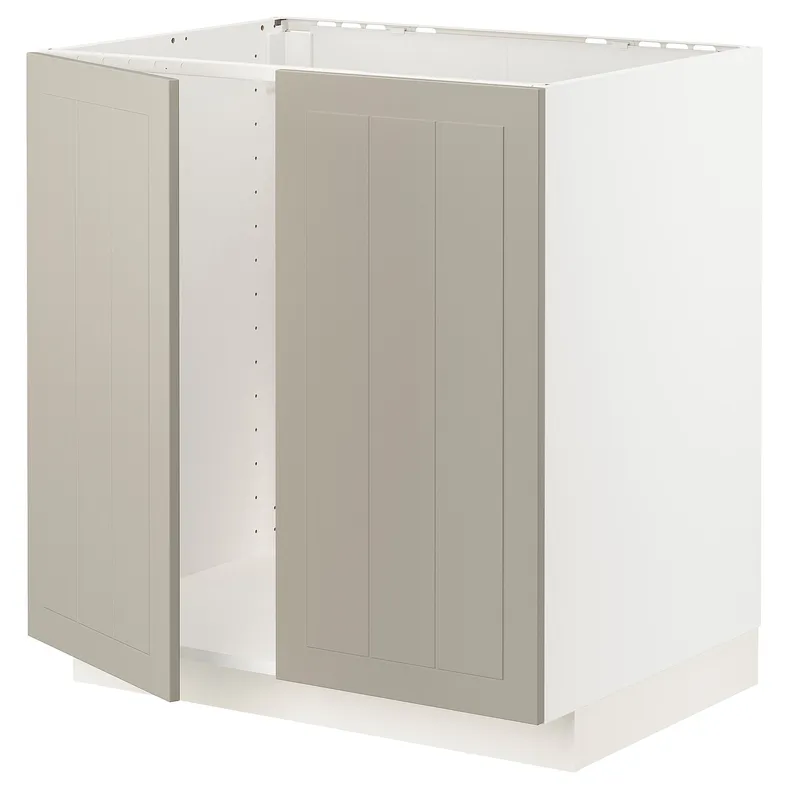 IKEA METOD МЕТОД, напольный шкаф для мойки+2 двери, белый / Стенсунд бежевый, 80x60 см 394.676.29 фото №1