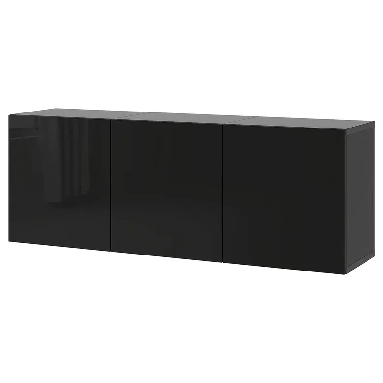 IKEA BESTÅ БЕСТО, настінна комбінація шаф, чорний / коричневий / Selsviken глянцевий / чорний, 180x42x64 см 294.124.68 фото №1