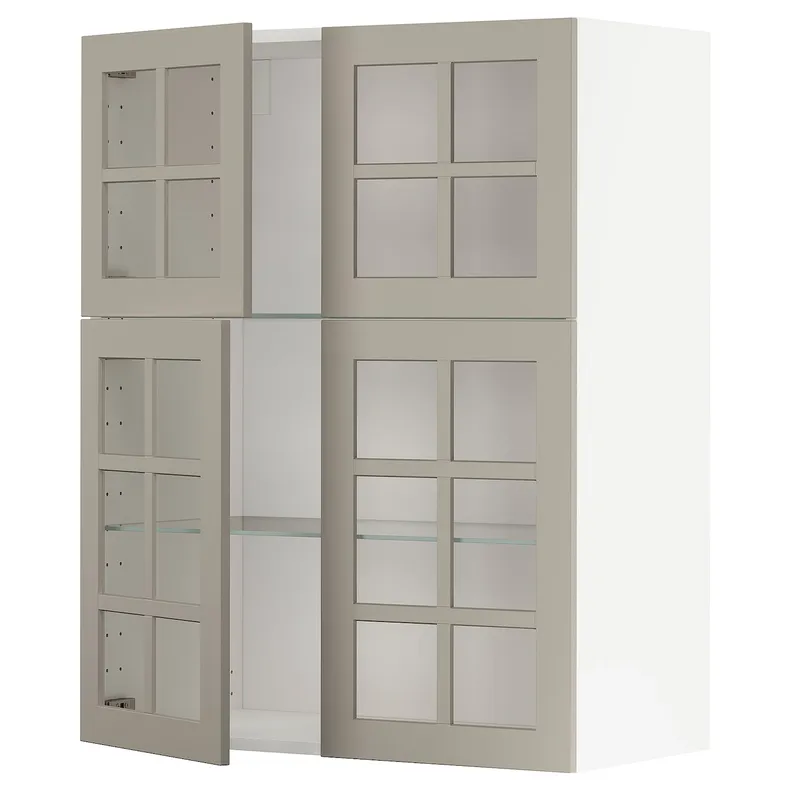 IKEA METOD МЕТОД, настінна шафа, полиці / 4 склян дверц, білий / стенсундський бежевий, 80x100 см 494.583.23 фото №1