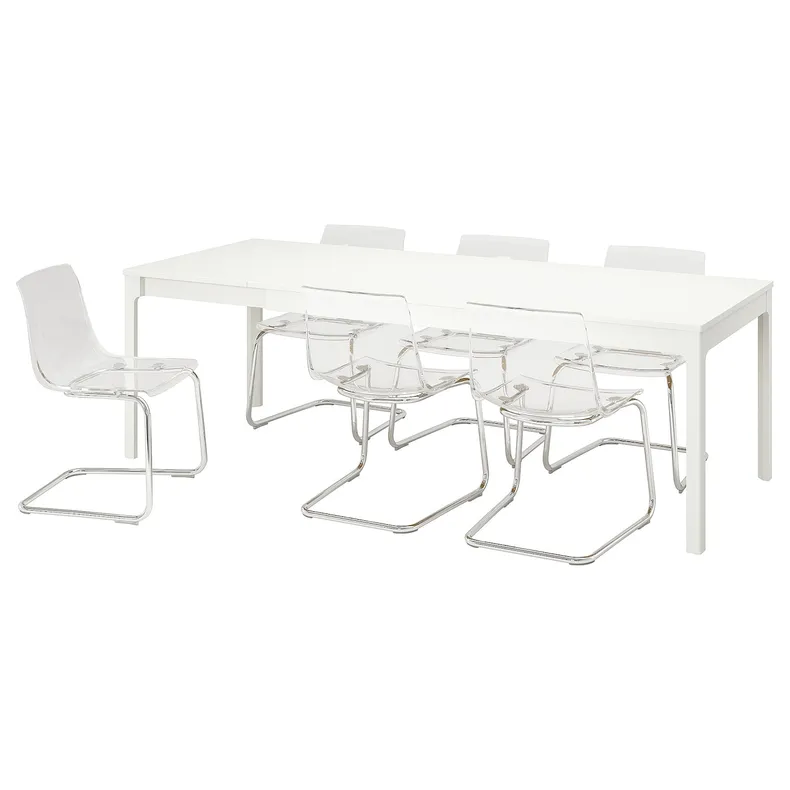IKEA EKEDALEN ЭКЕДАЛЕН / TOBIAS ТОБИАС, стол и 6 стульев, белый / прозрачный хром, 180 / 240 см 594.829.21 фото №1