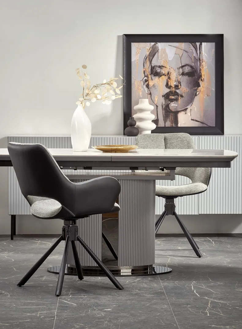Розкладний стіл HALMAR DANCAN 160-220x90 см, білий мармур / / світлий / чорний фото №11