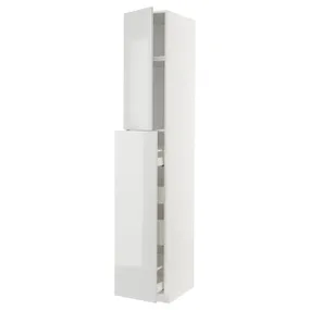 IKEA METOD МЕТОД / MAXIMERA МАКСИМЕРА, высокий шкаф / выдвижн секция / 1дв / 4ящ, белый / светло-серый, 40x60x240 см 994.592.78 фото