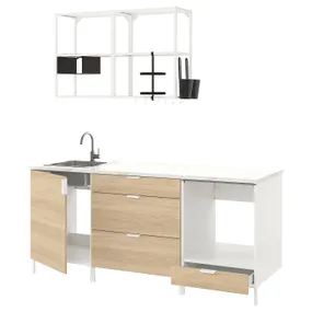 IKEA ENHET ЕНХЕТ, кухня, білий / імітація. дуб, 203x63.5x222 см 293.373.13 фото