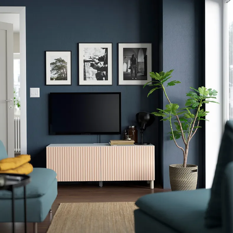 IKEA BESTÅ БЕСТО, тумба для телевізора з дверцятами, білий БЙЕРКЕВІКЕН / МЕЯР / березовий шпон, 120x42x48 см 094.199.08 фото №6