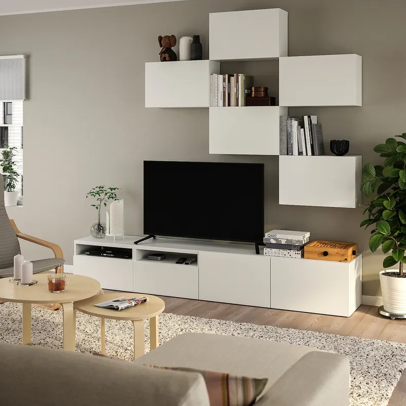 IKEA BESTÅ БЕСТО, шкаф для ТВ, комбинация, белый / Лапвикен, 240x42x230 см 794.768.20 фото №2