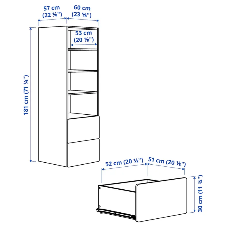 IKEA SMÅSTAD СМОСТАД / PLATSA ПЛАТСА, стеллаж, Белая береза с 2 выдвижными ящиками, 60x57x181 см 094.832.87 фото №4