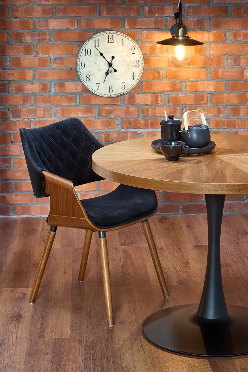 Стол кухонный круглый HALMAR CARMELO 100x100 см, столешница - орех, ножка - черный фото №11
