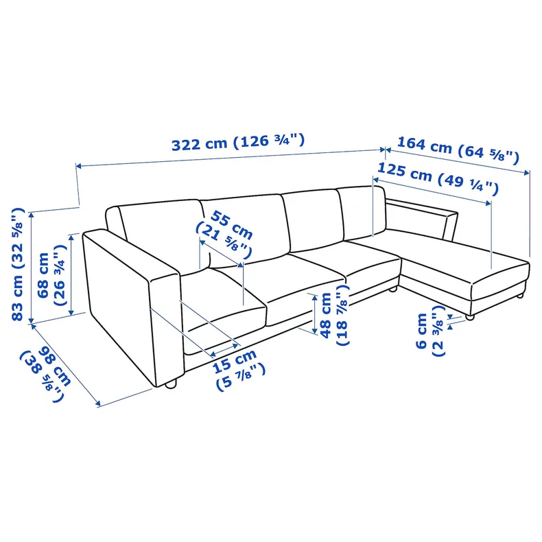 IKEA VIMLE ВИМЛЕ, 4-местный диван с козеткой, Саксемара светло-голубая 493.995.31 фото №9