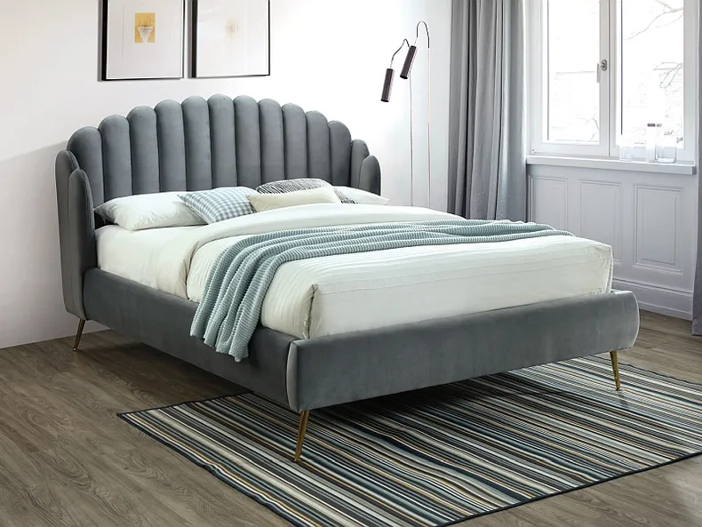 Кровать двуспальная бархатная SIGNAL CALABRIA, Bluvel 14 - серый, 160x200 см фото №1