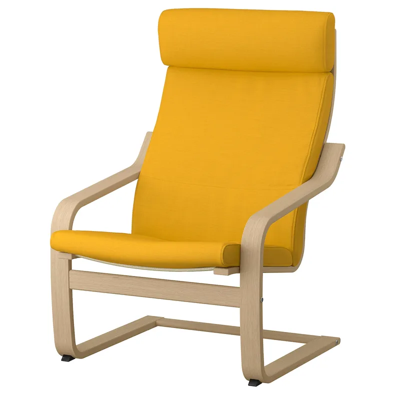 IKEA POÄNG ПОЕНГ, крісло, білений дубовий шпон / СКІФТЕБУ жовтий 593.871.65 фото №1