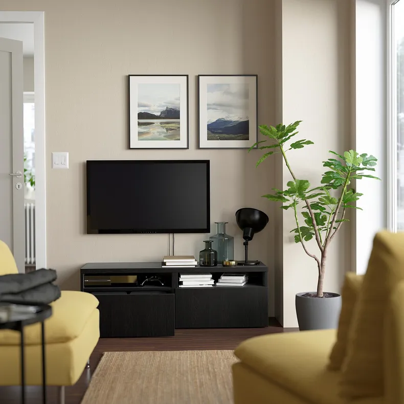 IKEA BESTÅ БЕСТО, тумба для телевізора з шухлядами, чорно-коричневий / ЛАППВІКЕН чорно-коричневий, 120x42x39 см 593.243.28 фото №2